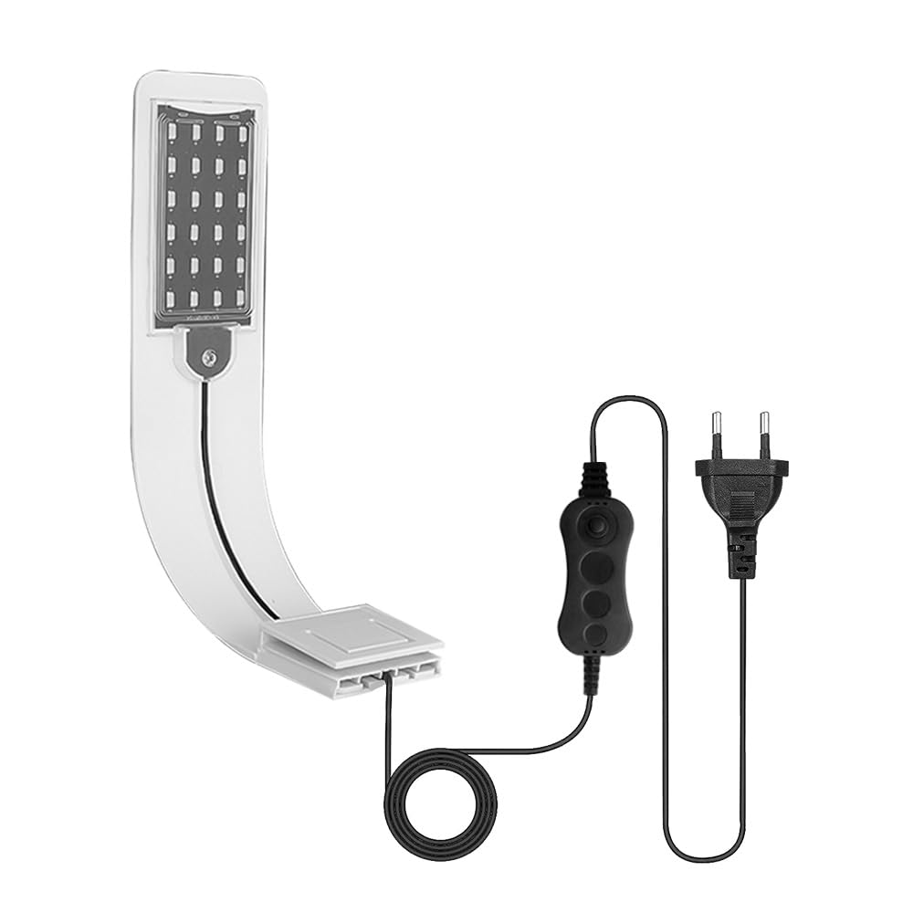 Senzeal X5 LED Acuario Iluminación Virgo Super Slim Acuario Luz LED Clip-on Lámpara 220V 10W 1200LM para 10 a 15 Pulgadas Tanque de Peces Luz Blanca y azul (Blanco)