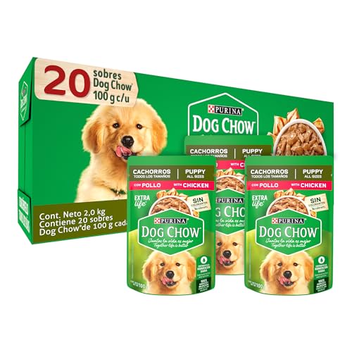 Alimento Para Perro, Pet Products Purina Dog Chow Pouches Alimento Húmedo Cachorros Pollo, Paquete con 20 Pzas de 100g