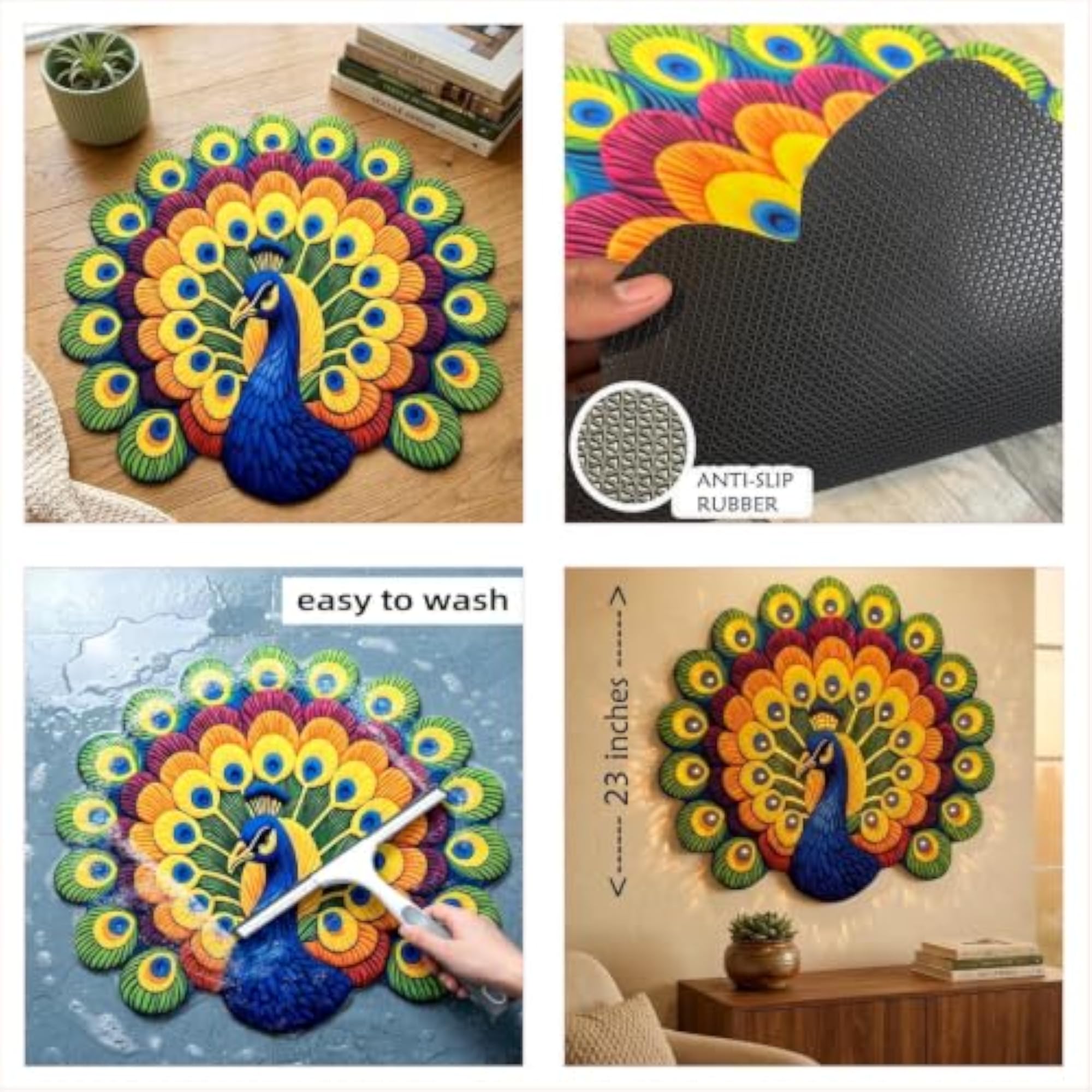 3D Peacock Design Colorful Non-Slip Bathroom Mat