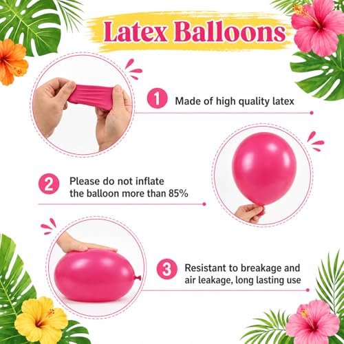 Image of Tropical Balloons, 12 Inch Hawaiian Balloons Teal Hot Pink Orange Yellow | Metallic Gold Balloons for Luau Aloha Hawaiian Beach Summer Birthday Pool Baby Shower Party Decorations