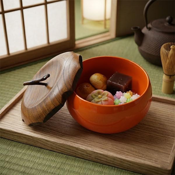 Amazon.co.jp: 菓子器 枝付き 柿 木製 漆器 漆塗り かしき 鉢 菓子鉢