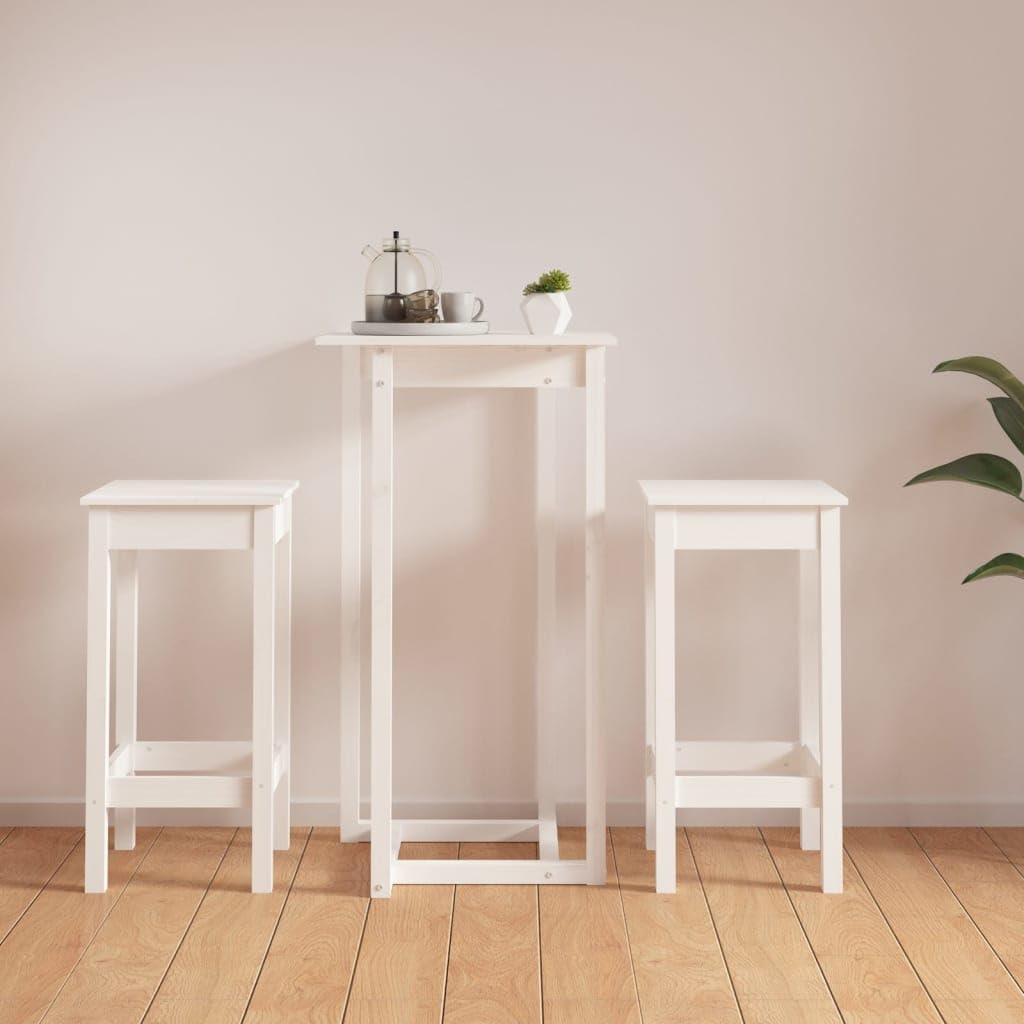 Ensemble de bar 3 pièces blanc en pin massif avec 2 tabourets de bar, table de bar 60 x 60 x 110 cm, meuble de salle à manger stable, peu encombrant, idéal pour la cuisine, la salle à manger