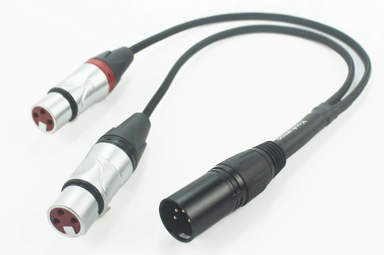 Youkamoo 4 Pin XLR Male to Dual 3 Pin XLR Female Splitter Cable 1ft Silver Plated Balanced Headphone Studio Monitor for Headphone Amp DAC