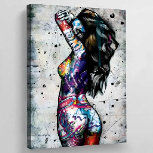 Toile Street Art Femme Graffiti 50x70 cm avec cadre intérieur YAJNILUCK