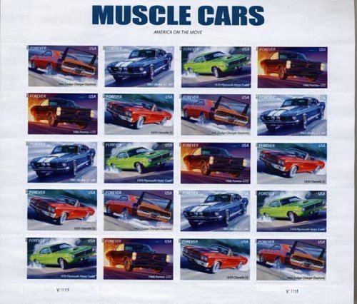 Muscle Cars, Full Sheet of 20 Forever Postage Stamps, USA 2013, Scott 4743-47 by USPS