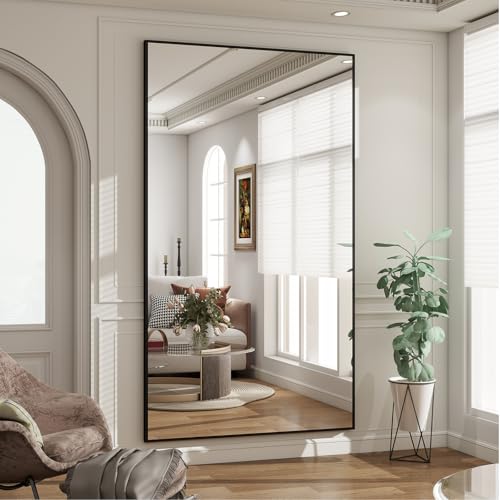 Image of BEAUTYPEAK 76 inchx34 inch Rectangle Full Body Floor Mirrors, Full Length Mirror Hanging or Leaning, Aluminum Alloy Frame Wall Mirror for Bedroom, Dressing Room, Black