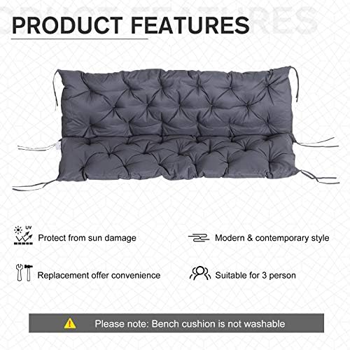 Outsunny Outdoor Garden Patio Bench Swing Chair Replacement Seat Pad Cushions Backrest (150 x 98 cm, 3 Seater)