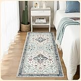 Istana Hallway Runner Rug 2x8 – White Cream/Blue Entryway Rug -Silk's Soft...