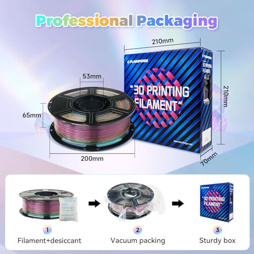 Image of FLASHFORGE Translucent Glitter PLA Crystal Rainbow Candy Filament, Shiny Sparkling Gradient 3D Printer Filament, Fast Color Change Between Yellow Pink Blue Green, Adjustable Transparency