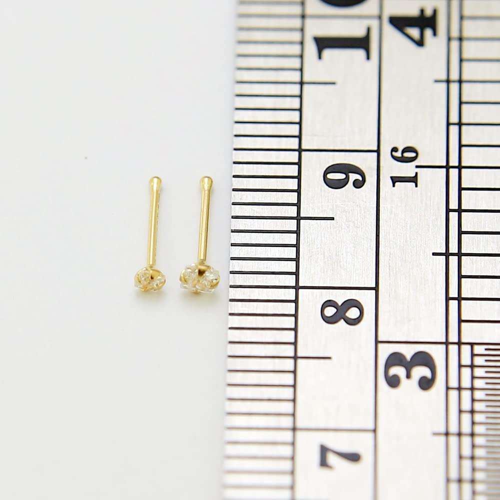 Monster Piercing - 14K Gold Echtgold | Goldenes Nasenpiercing Nasenstecker Stud | Kristallstein | Stabstärke: 22G (0,6 mm) | Stablänge: 6mm | Steingröße: 1,5mm oder 2mm | Hypoallergen