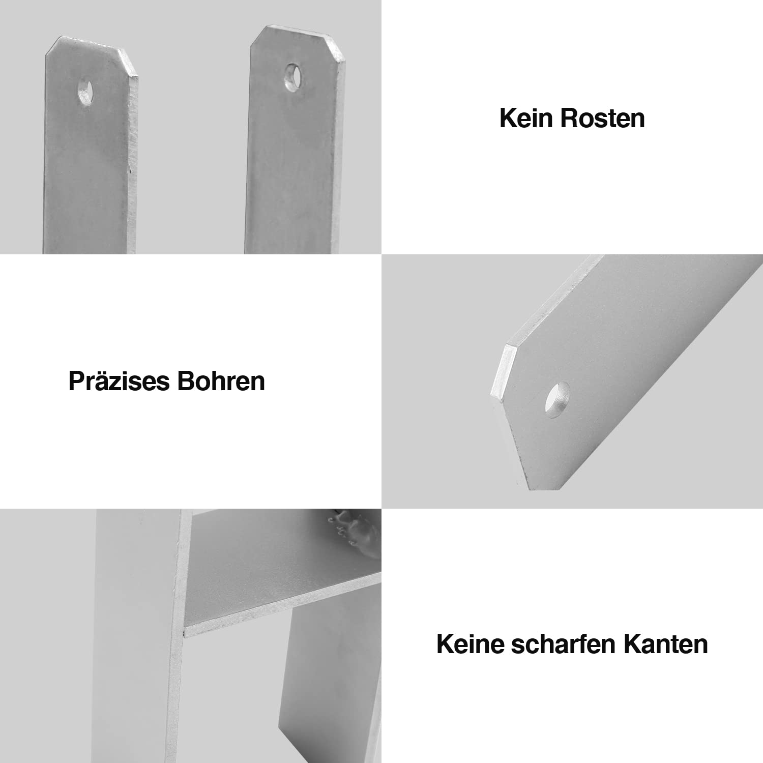 H-Pfostenträger H-Anker Pfostenanker Set H Anker Pfostenträger Träger Anker Pfosten H-Form Stahlträger für Pfosten Zaun, Carports, Stelzenhäuser (6 Stück 121 x 600 x 5 mm), Silber
