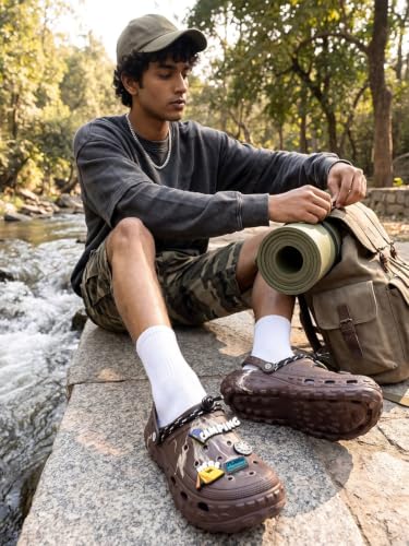 Image of Bacca Bucci x Discovery Camping Hero EVA Slides for Men, Marble Finish Clogs with Charms, Cushioned Lightweight Slip-On Sandals with Heel Strap