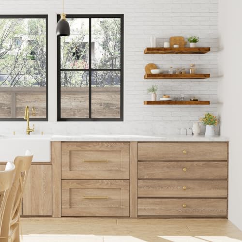 Image of QEEIG 12 inch Deep Floating Shelves for Wall - 12 x 24 inch Book Shelf Bathroom Bedroom Kitchen Living Room Hanging Bookshelf Farmhouse Set of 3, Brown (026-60BN3)