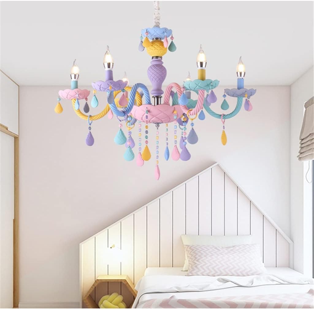 Multicolor Glass Crystal Candle Chandelier Lamps Children Room Bedroom Girl Princess Macaron Lights
