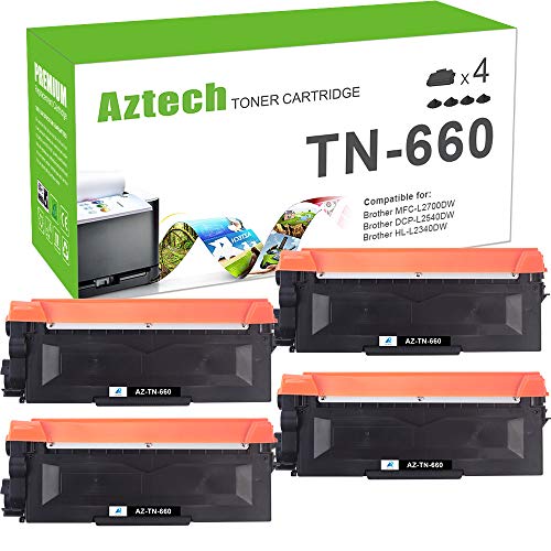 Aztech Compatible Toner Cartridge Replacement for Brother TN660 TN 630 TN-660 TN-630 HL-L2340DW HL-L2300D MFC-L2707DW DCP-L2540DW DCP-L2520DW HL-L2320D (Black, 4-Pack)