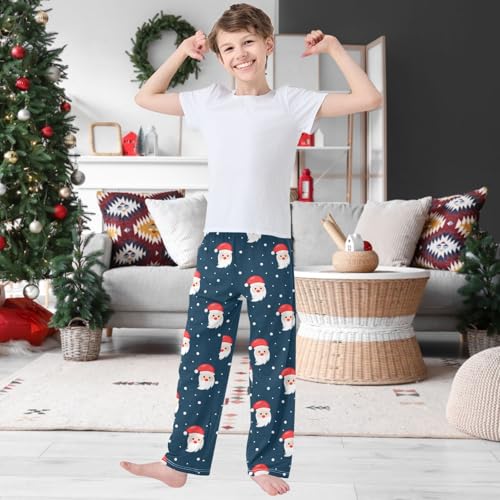 Boy's Lounge Pants Christmas Santa Claus Dark Blue Kids Jogger Pants Elastic Waist Long Bottoms with Pockets 6-14 Y2