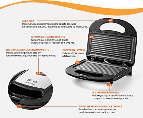 Sanduicheira Elétrica Minigrill Goumert 2 Porções Chapas Duplas Antiaderentes Grelha E Tosta Trava D