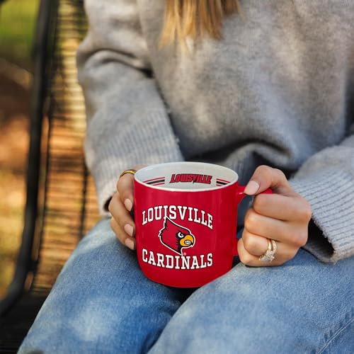 Image of Logo Brands NCAA Louisville Cardinals 15 oz Stripe Coffee Mug - Vintage Team Logo, Inside Print & Stripes, Microwave & Dishwasher Safe- Great Gift For Fans & Alumni