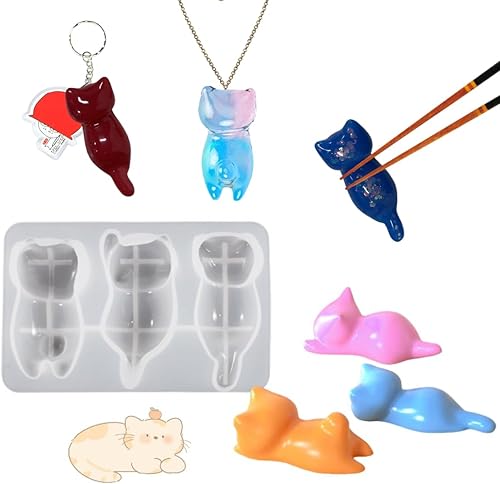Molde de resina para gatos, moldes de soporte para pinceles de escritura, moldes de silicona epoxi 3D, lindos moldes de fundición de adornos de