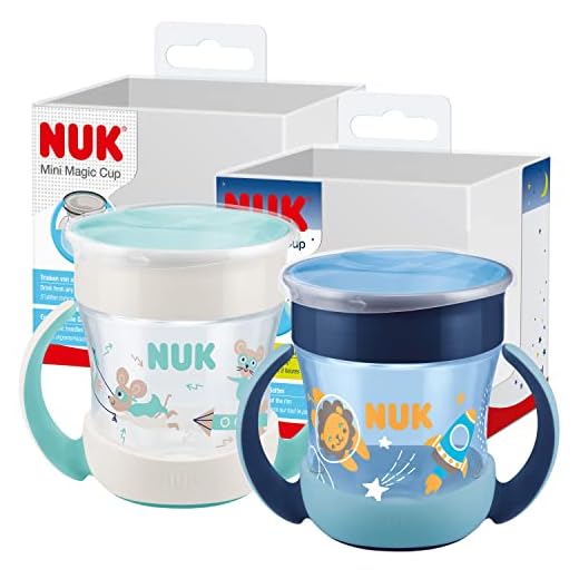 NUK Mini Magic Cup Learning Cup with Luminous Effect 6+ Months 160 ml Leak-proof 360° Drinking Rim Ergonomic Handles BPA-Free Blue