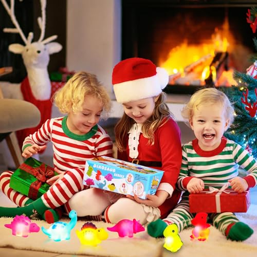 Jiosdo Badewannenspielzeug, 6 Stück Dinosaurier Badespielzeug mit Licht, LED Badewannen Spielzeug Kinder, Badespielzeug Baby ab 1 2 3 Jahr, Leuchtet Wasserspielzeug Bath Toys Sensorik Spielzeug