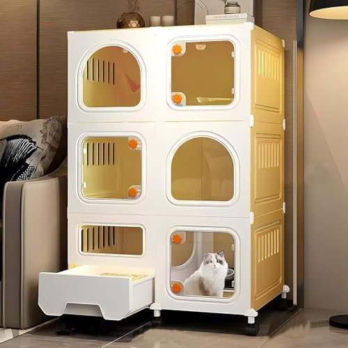 Cat Cages Indoor Litter Dog Playpens Caves Houses Box Kitten Cage Cats Outdoor Enclosures,Large Multi-Tier Cat Cage with Wheels, Detachable Indoor Pet Kennel & Playpen, Includes Litter Box,