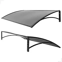 Toldo de Policarbonato com Suporte, 100 x 50 cm, Preto com Fumê, Cobertura para Janela e Porta