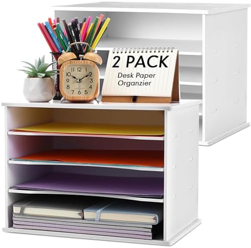 File Organizer, 5 Tier Desk Paper Sorter, Stackable Letter Tray, White