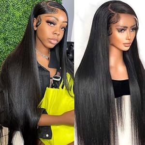 13X4 Straight Lace Front Wigs Human Hair Pre Plucked 180% Density HD Lace Frontal Wigs Human Hair Glueless Wigs for Women With Baby Hair Natural Black Color Brazilian Virgin Long Hair Wig 22 Inch