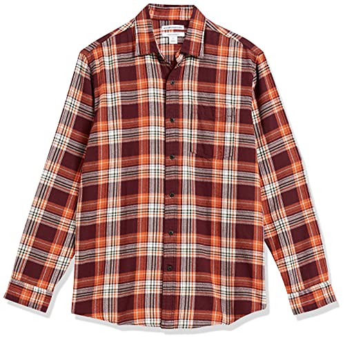 Image of Amazon Essentials Men's Regular Fit Long-Sleeve Flannel Shirt, Soft Brushed Cotton, Lightweight yet Warm