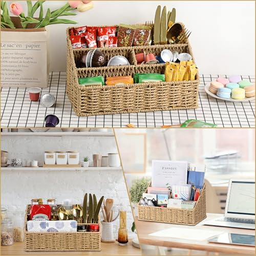 Organiseur de courrier en corde de papier BTSKY avec 4 compartiments marron - 5