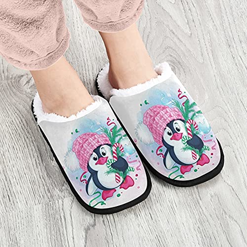 VIGTRO Women's Fuzzy Slippers Winter Pink Penguin Anti-Skid Indoor Slippers Christmas Tree Design Soft Coral Fleece Slippers Cozy Memory Foam Slippers2