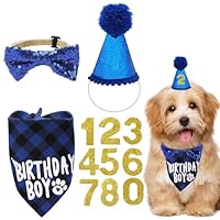 Hunde Geburtstag Hut Bandana Set - Hüte Schleifen Fliege Und Halstücher Zum Hund Geburtstags Mit Zahlen Für Haustier Kostüme Happy Birthday Party Dekorationen Accessoires(Blau)