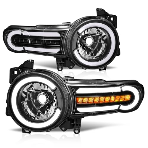 Auto Dynasty Pair LED DRL + Sequential Turn Signal Black Housing Clear Side Headlight Lamps Compatible with Toyota FJ Cruiser 07-14