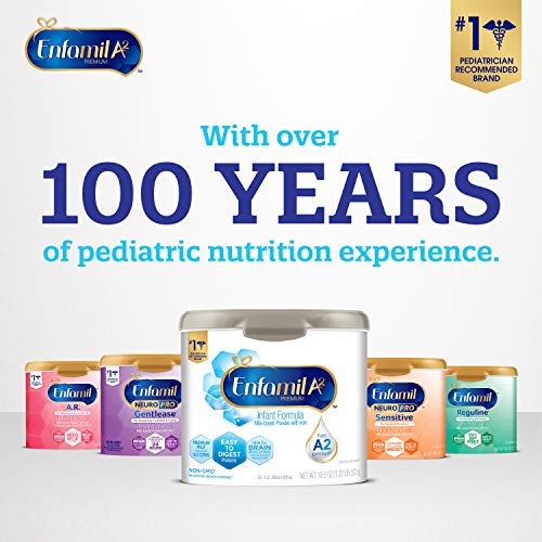 Enfamil Premium A2 Milk Protein Infant Formula 19.5oz. (4 Powder Tubs) Prebiotic, Easy to Digest, Non-GMO, Immune Support, Omega 3 DHA, No Added Sugar, A2 Protein Sourced from European Grass-fed Cows