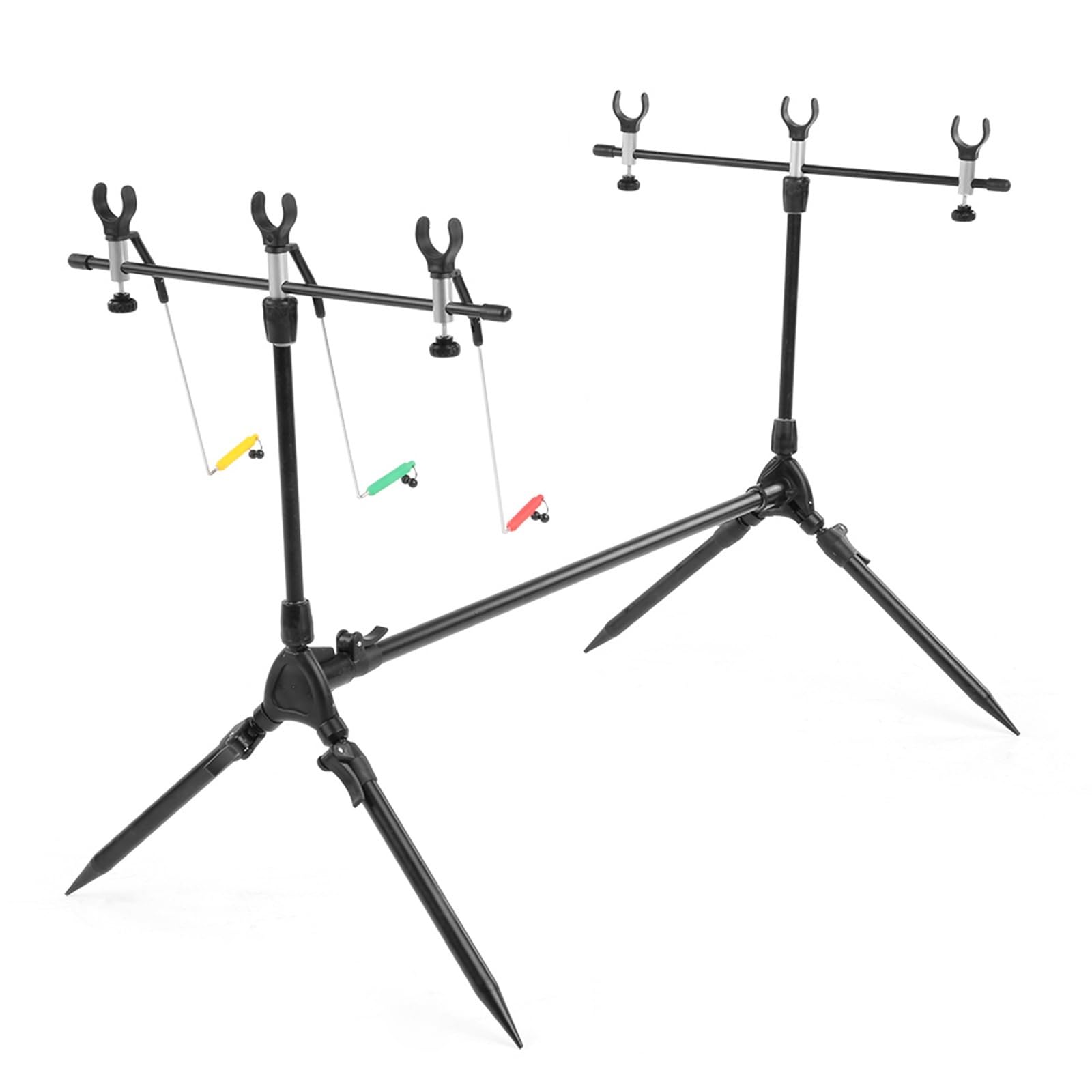 Support Canne A Peche Horizontal Adjustable Retractable Carp Fishing Rod Pod Stand Holder Pole With 3 Bite Alarms Swingers Indicators