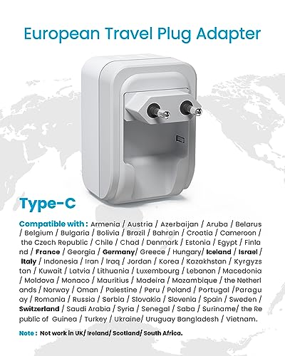 [2-Pack] European Travel Plug Adapter, Vintar Foldable International Power Plug With 2 Ac Outlets 3 Usb Ports(2 Usb C),Type C Travel Essentials Charger For Us To Most Of Europe Eu Italy Spain France #TOP2