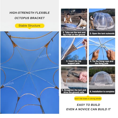 Pop Up Bubble Tent - Instant Igloo Tent - 8-10 Persons Screen House for Patios - Large Oversize Weather Proof Pod - Cold Protection Camping Tent with Hand Bag - for Garden, Patio, Backyard - Image 6