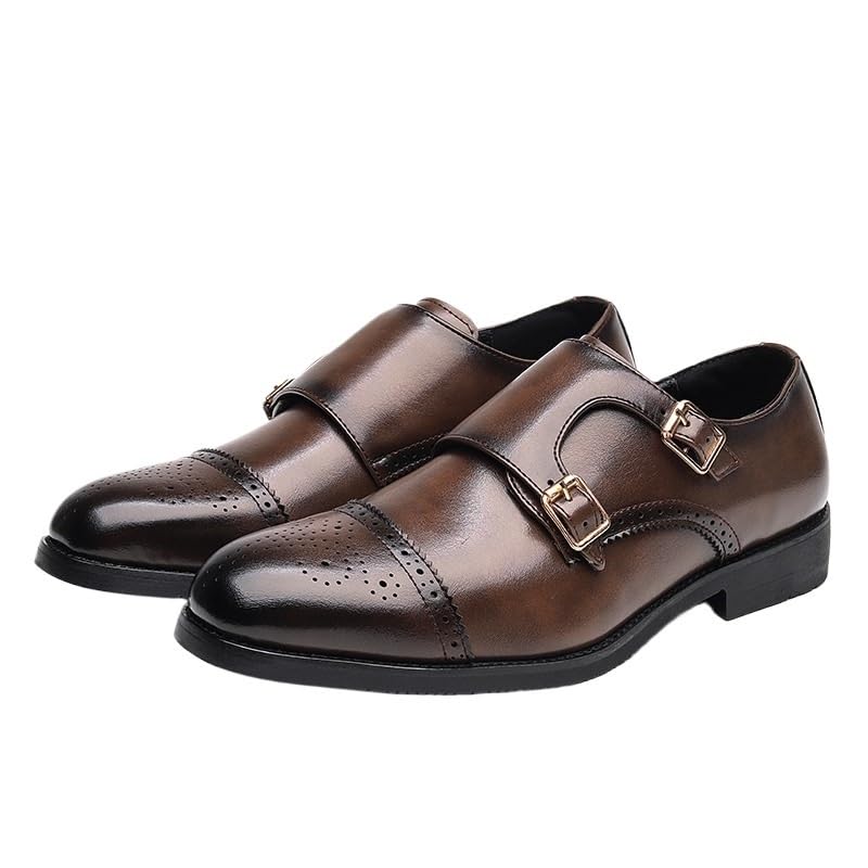 Double Monk Dress Oxford Formal Shoes for Men's Vintage Wedding Outdoor Round Toe Slip On Luxury Leather Business Non Slip Anti-Slip Classic