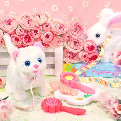 Tagitary Plush Toys Electronic Toy Cat That Walking and Meowing,Tail Wagging Interactive Toy Cat for Kids with Leash,Easter Christmas Birthday Gift for Toddlers Kids - Image 3