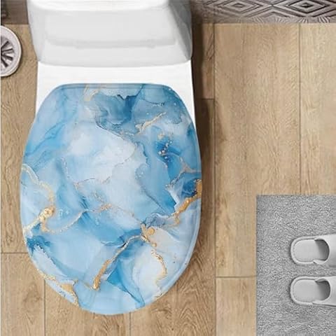 Garucesta Toilet Lid Cover for Bathroom Machine Washable Super Absorbent Toilet Lid Protector Fits Most Size Toilet Lids 17.3 x 13 inch Machine Wash Dry, Light Blue Marble Cover