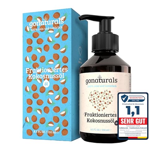 GoNaturals Fraktioniertes Kokosöl - 250ml - 100% Reines natürliches Kokosnussöl - Coconut Oil for hair Kokosöl flüssig Kokosöl Haare Kokosöl Haut & Nägel - Schnelleinziehend und Nicht-Fettend