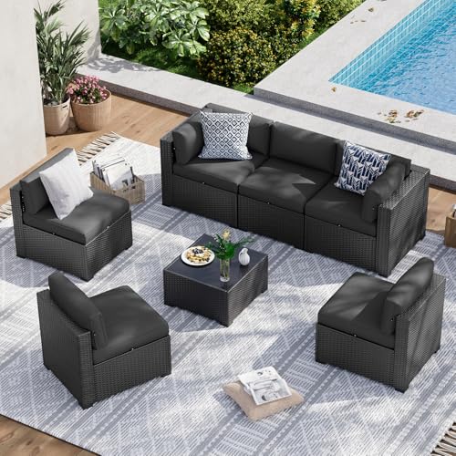 Aoxun 7 Piece Patio Furniture Set Wicker Rattan Patio Sectional