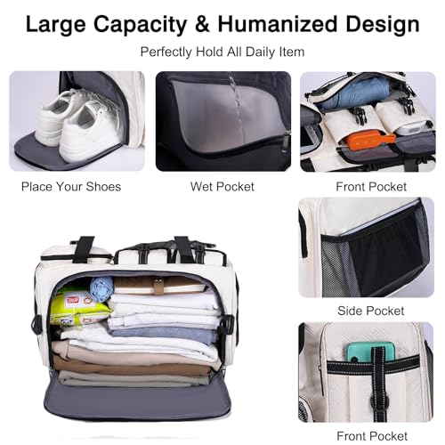 3 in 1 Sports Gym Bag for Women Crossbody Shoulder Bag Men Backpack Weekender Overnight Travel Flight-Approved Duffle Bags with Shoe Compartment & Dry Wet Separation Tote Handbags White4