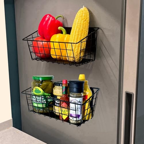 Magnetisches Regal Kühlschrank, 2 Packung Gewürzregal Magnetisch mit starken Magneten für aufbewahrung, Bewegliches Magnetregale für Kühlschrank, Garage, Wäschereien, Whiteboard, Küchentheke, Schwarz