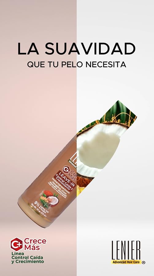 Lenier Crece Más Leave-In Conditioner – Promotes Hair Growth & Controls Fall | With Ginger, Coconut & Rosemary |Deep Conditioner Hydration | Sulfate-Free, Salt-Free & Paraben-Free | 10 oz - Image 3