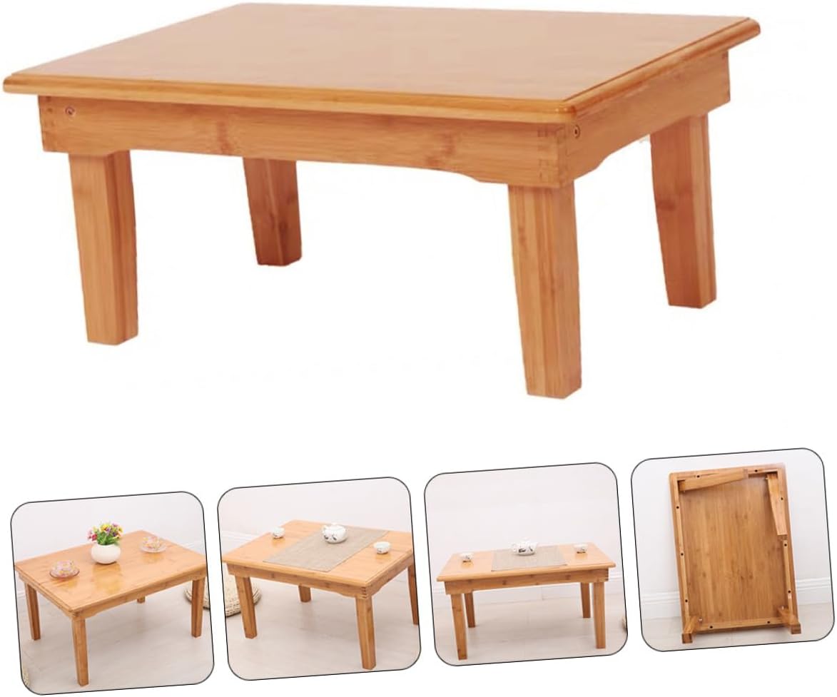 Foldable Khaki Japanese Style Tatami Low Tea Table 70x50x25cm Portable Multi-Purpose Folding Table for Small Spaces Home Dining and Meditation