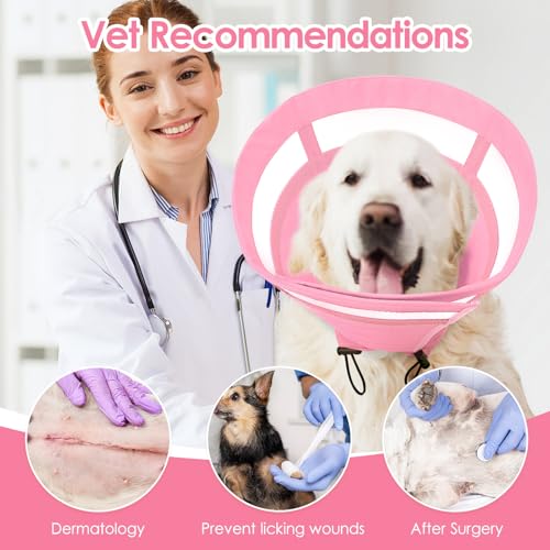 Image of SAWMONG Soft Cone for Dogs - Medium Dog Recovery Collar, Adjustable E-Collar to Stop Licking After Surgery (M, Pink)