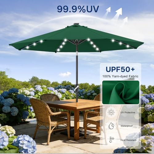 Image of ABCCANOPY Durable Solar Led Patio Umbrellas with 32LED Lights 9FT (Forest Green)