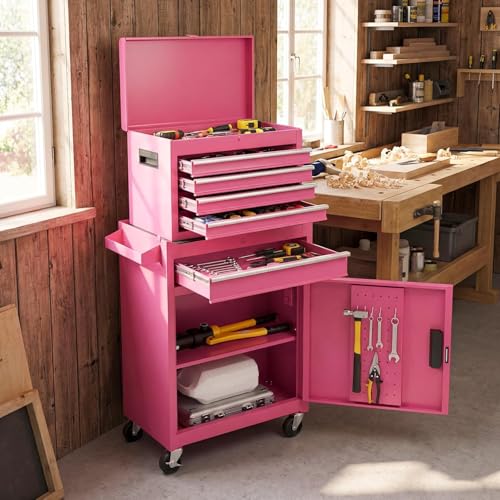 Image of Goplus Rolling Tool Chest, 5-Drawer Tool Box Organizer w /Lockable Wheels & Sliding Drawers & Detachable Top & Adjustable Shelf, Tool Storage Cabinet for Garage Workshop